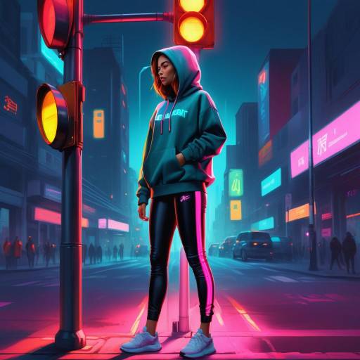 Confident Woman in Neon Cityscape
