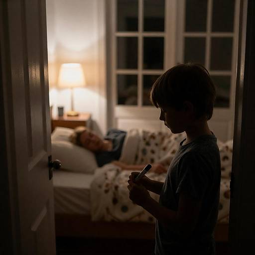 Silhouette of a Child Writing in Dim Light