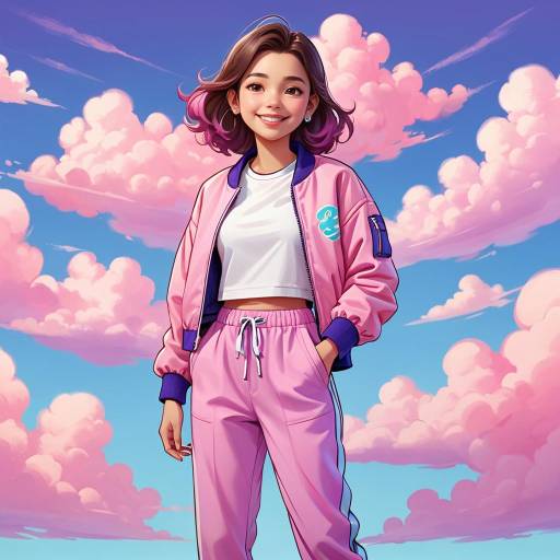 Confident Cartoon Girl with Pink Clouds