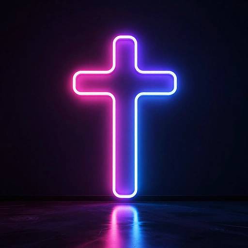 Abstract Neon T-Shaped Light Sculpture