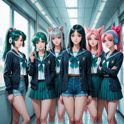 Colorful Schoolgirls with Animal Ears
