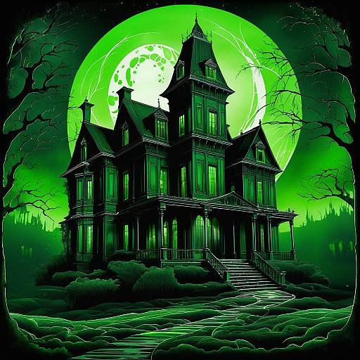 Eerie Green Haunted Mansion Illustration