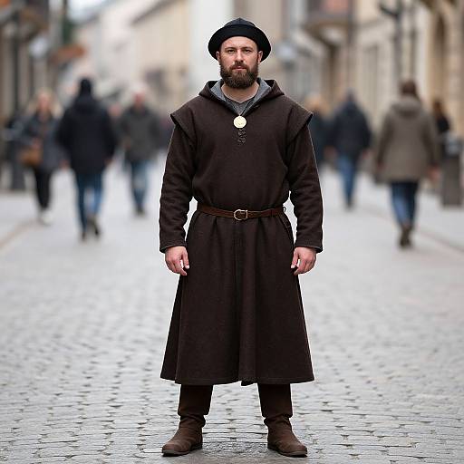 Medieval Man on Cobblestone Street