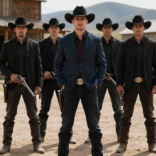 Western Standoff: Five Intense Cowboys