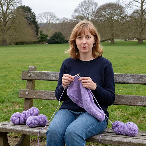 Woman Knitting in Manicured Park