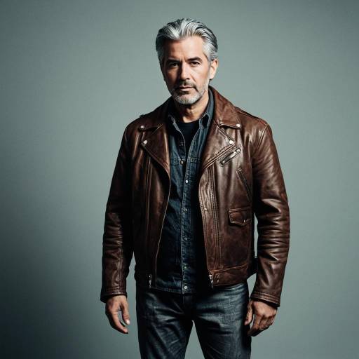 Confident Mature Man in Brown Leather Jacket