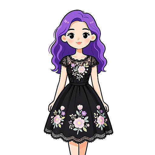 Romantic Woman in Black Lace Dress