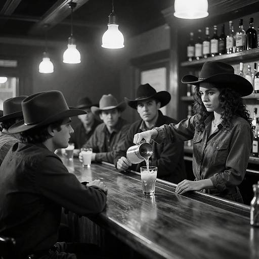Classic Western Bar Scene in Monochrome