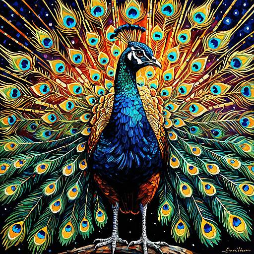 Vibrant Peacock with Cosmic Feather Display