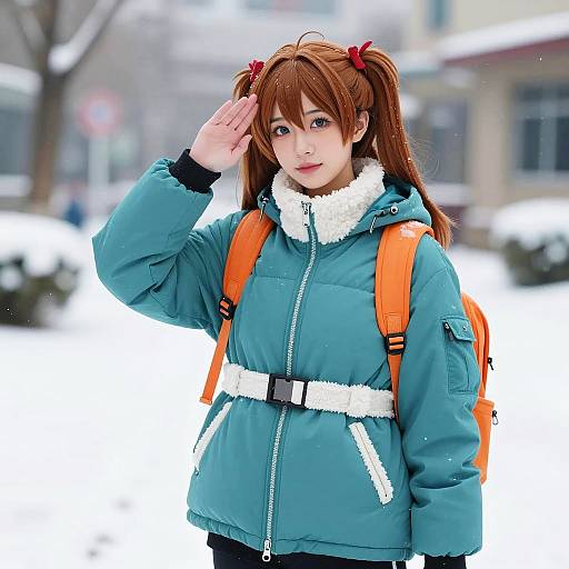 Young Woman in Winter Anime Cosplay