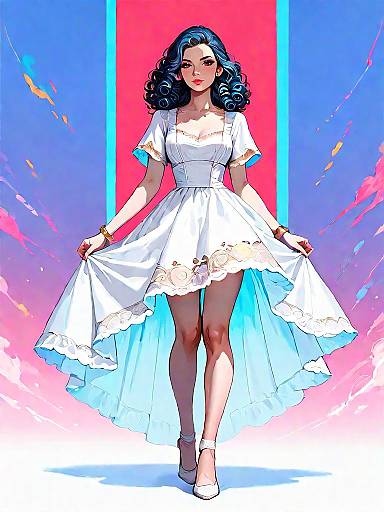 Woman in Romantic White Lace Dress