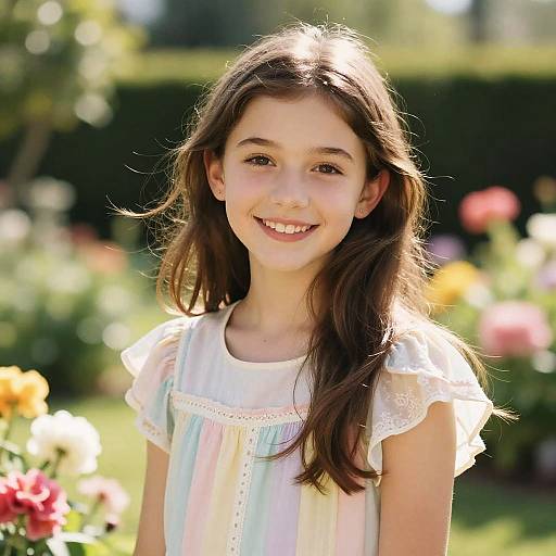Cheerful Girl in Sunlit Garden