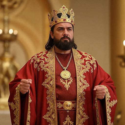 Regal Bearded King in Gold Embroidery
