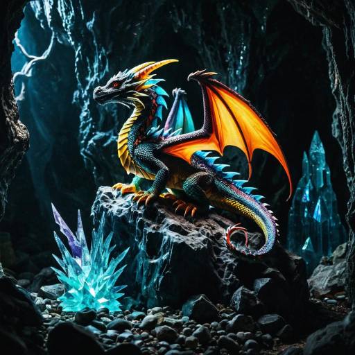 Colorful Dragon Perching in Crystal Cave