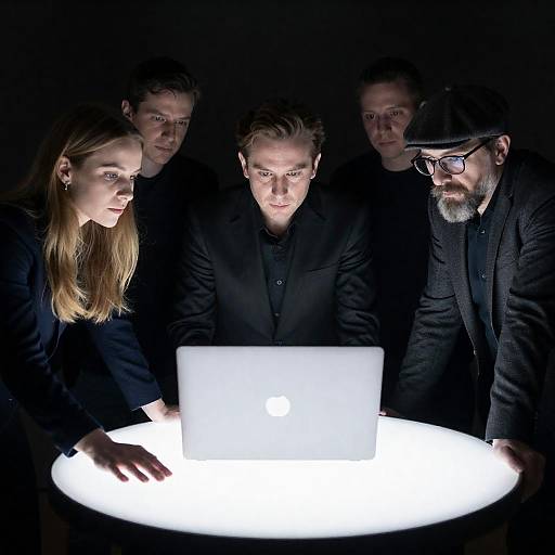 Glowing Table Late-Night Team Meeting