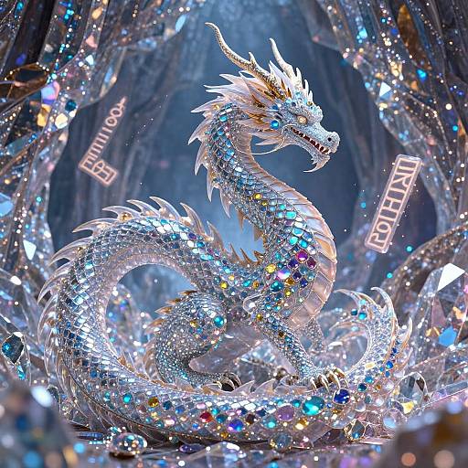 Elegant Gemstone Dragon in Crystal Cave