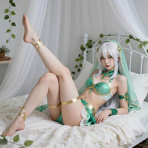 Fantasy Woman Reclining on Floral Bed