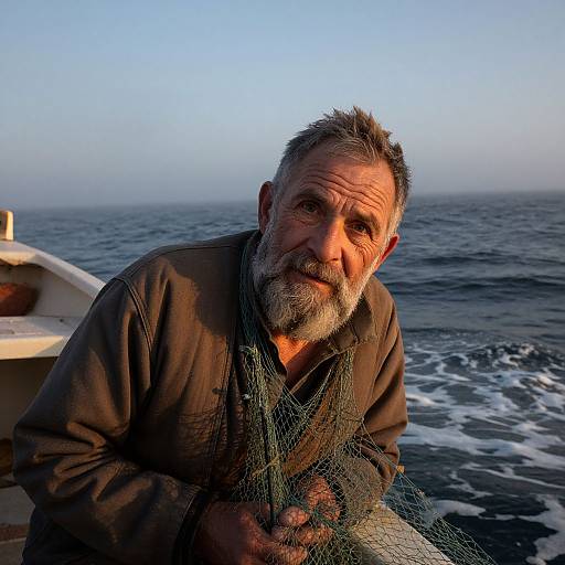 Wise Aged Fisherman at Dusk