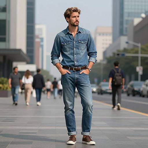 Stylish Man in Blue Jeans Outfit