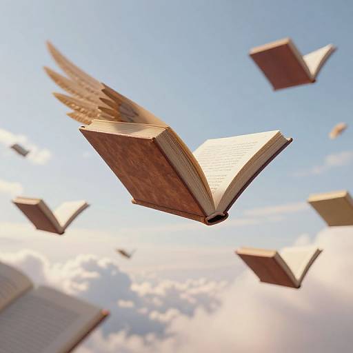 Surreal 3D Flying Books Fantasy