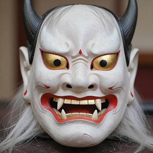 Traditional Japanese Oni Mask Close-up