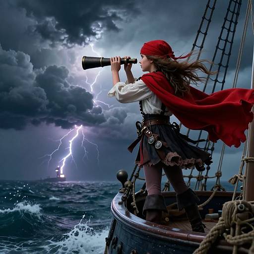 Daring Pirate Girl in Stormy Seas