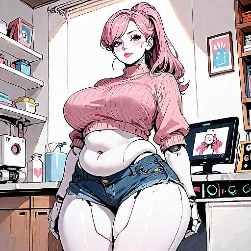 Seductive Pink-Haired Robot Girl