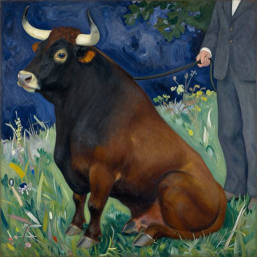 Neo-Impressionist Bull on Leash