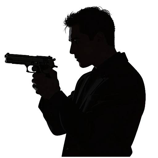 High-Contrast Silhouette of Man with Handgun