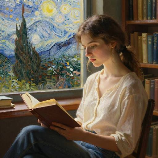 Young Woman Reading in Serene Library