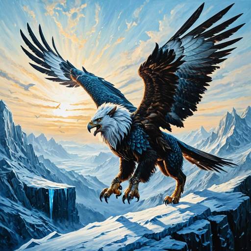 Majestic Griffon in Icy Mountain Dawn
