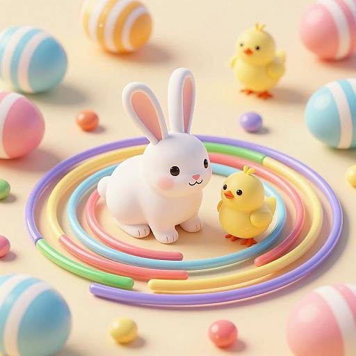 3D Easter Bunny and Chicks with Colorful Candy