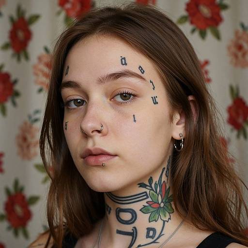 Tattooed Woman with Floral Background
