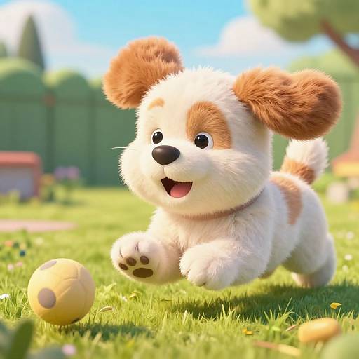 Joyful Cartoon Dog Chasing Ball