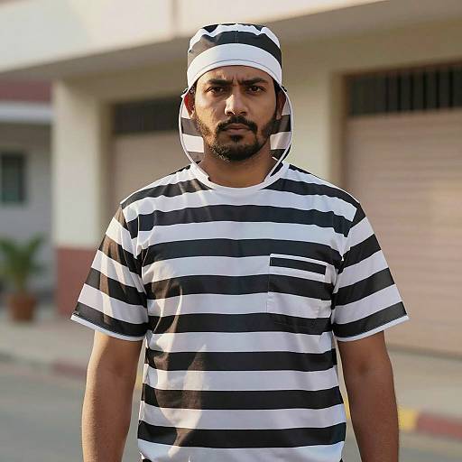 Realistic Inmate Costume Photo in Sunlight