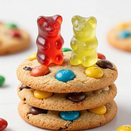 Colorful Gummy Bears on Cookies