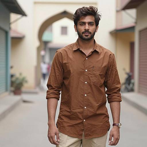 Indian Man Standing in Narrow Street