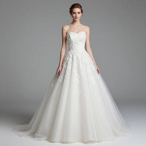 Strapless Scoop Neck Embroidered Wedding Dress