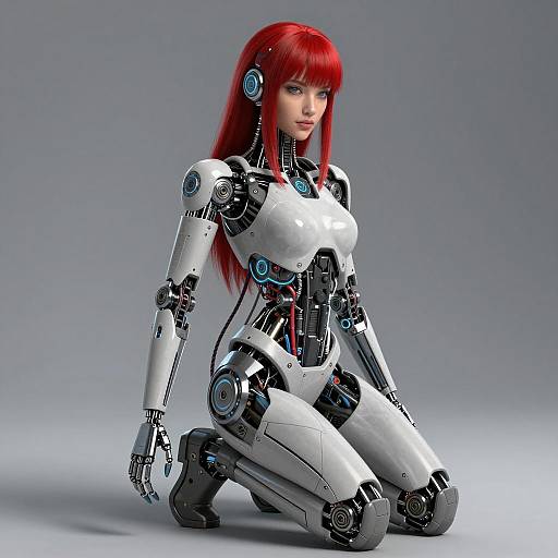 Futuristic Female Android with Red Hair