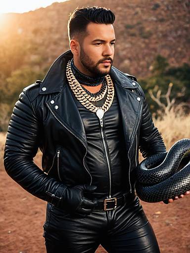 Man with Large Black Snake
