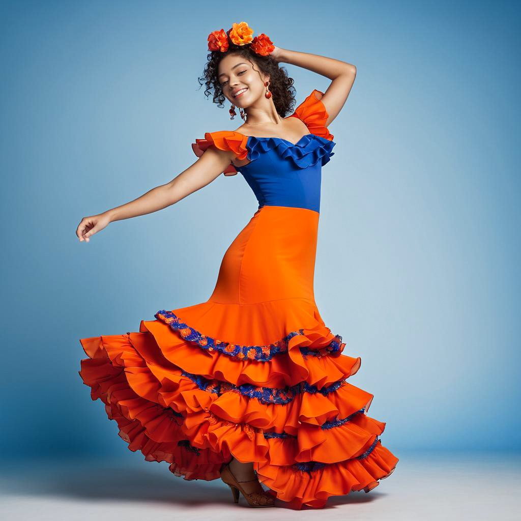 Joyful Teen in Vibrant Flamenco Dress