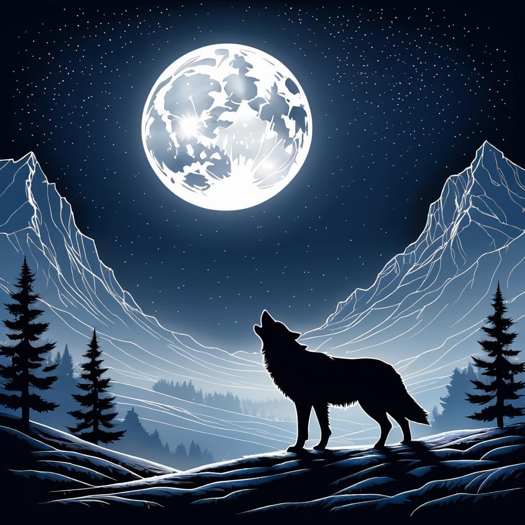 Solitary Wolf Howling Under the Moon