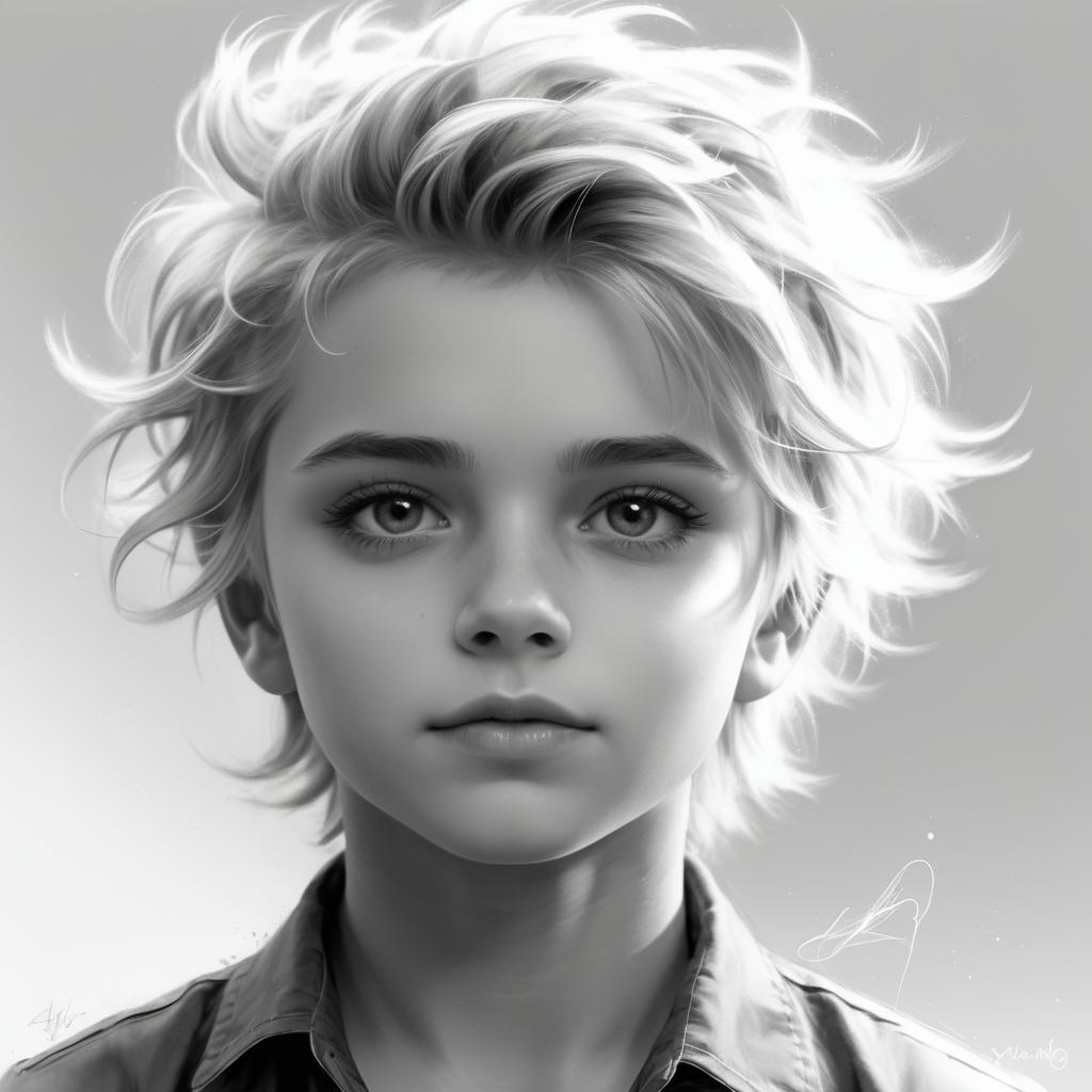 Detailed Pencil Sketch of a Young Boy