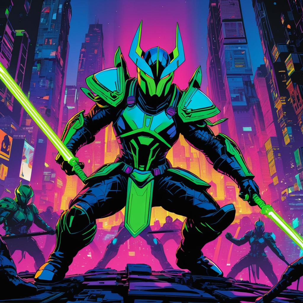 Alien Warrior in Neon City Battle