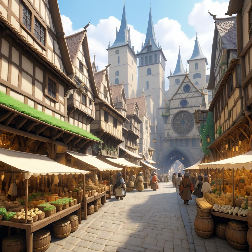 Vibrant Medieval Marketplace Concept Art