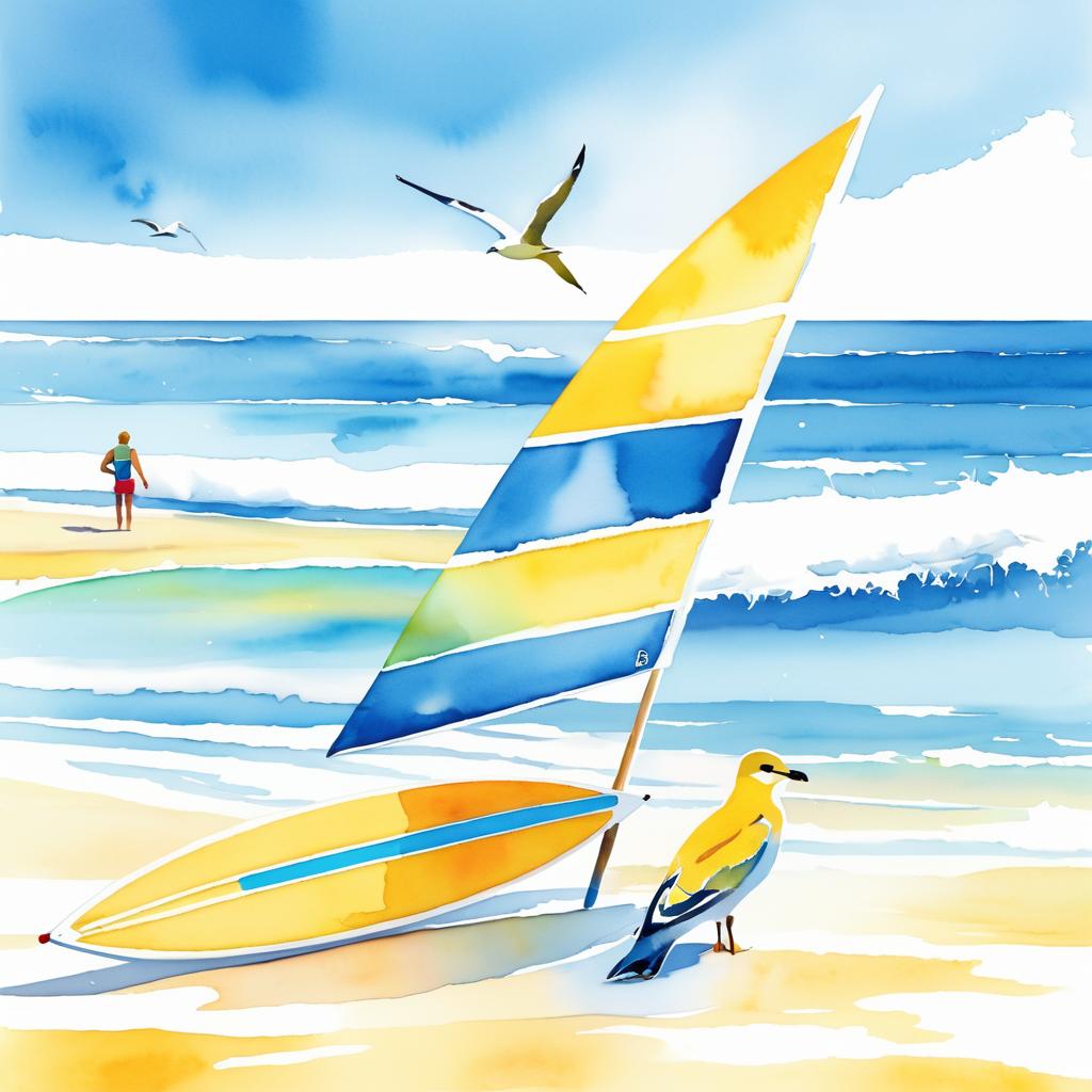 Vibrant Beach Scene Watercolor Illustration