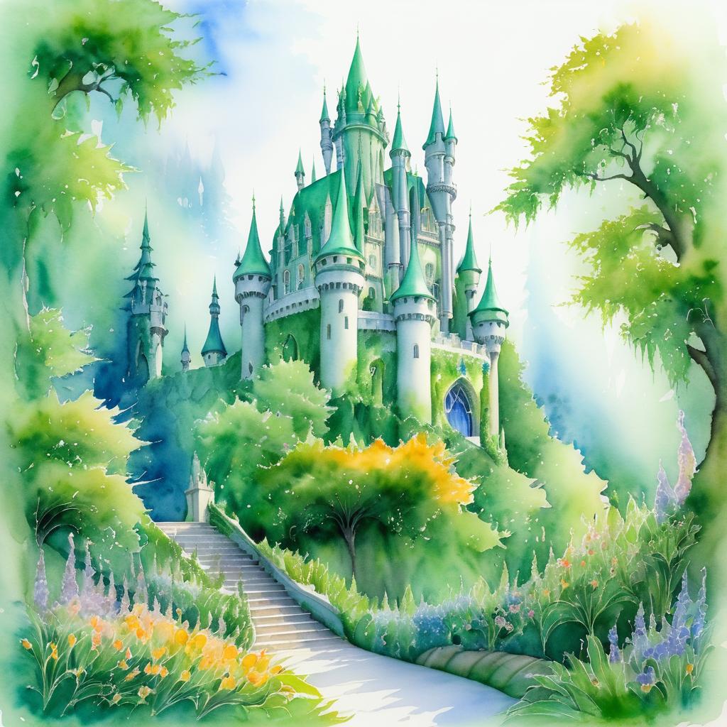 Whimsical Fairy Tale Castle in Watercolor