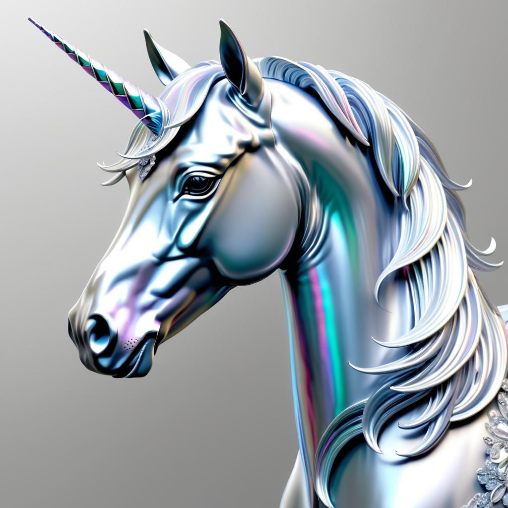 Elegant Silver Unicorn Portrait Artwork