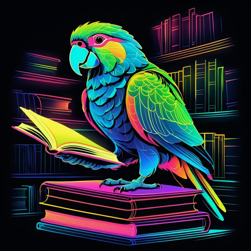 Vintage Parrot Reading in Neon Colors