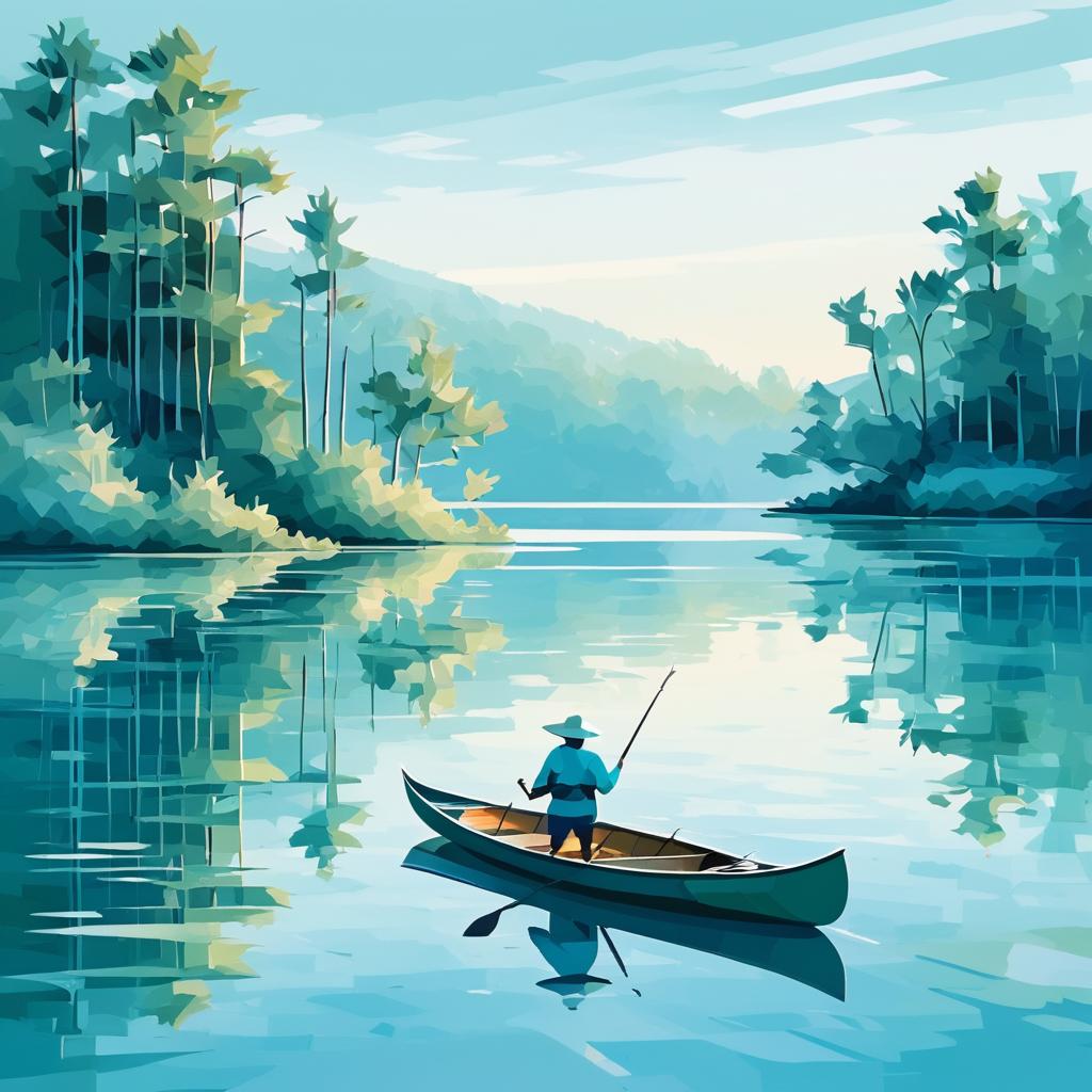 Serene Lake Fishing in Impressionist Style